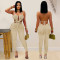 Fashionable women's casual sexy hanging neck backless solid color jumpsuit