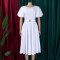 Summer Fashion Bubble Sleeves Elegant High Waist Solid Color Round Neck Large Skirt African Dress