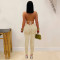 Fashionable women's casual sexy hanging neck backless solid color jumpsuit