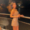 Fashionable women's sexy hanging neck rhinestone bag arm dress short skirt