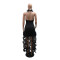 Hanging neck sexy deep V-bag buttocks solid color dress, women's fashionable ruffled fringe short skirt