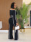 Commuting leisure one shoulder slanted collar elastic splicing high waist wide leg long pants long sleeves two pieces