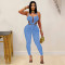 Fashionable women's casual sexy hanging neck backless solid color jumpsuit