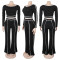 Commuting leisure one shoulder slanted collar elastic splicing high waist wide leg long pants long sleeves two pieces