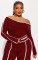 Commuting leisure one shoulder slanted collar elastic splicing high waist wide leg long pants long sleeves two pieces