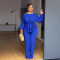 Elegant stretch slim lace drawstring long sleeved waist cinching two-piece set