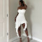 Strapless irregular dress, solid color ruffle edge dress, women's clothing, hip hugging style