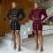 Fashion women's casual long sleeved chicken eye top short skirt two-piece set