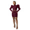 Fashion women's casual long sleeved chicken eye top short skirt two-piece set
