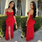 Foreign trade women's solid color dress sexy sleeveless lace up slit dress