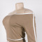 Commuting leisure one shoulder slanted collar elastic splicing high waist wide leg long pants long sleeves two pieces