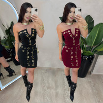 Fashion women's casual sexy strapless top and short skirt set new