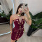 Fashion women's casual sexy strapless top and short skirt set new