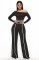 Commuting leisure one shoulder slanted collar elastic splicing high waist wide leg long pants long sleeves two pieces