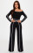 Commuting leisure one shoulder slanted collar elastic splicing high waist wide leg long pants long sleeves two pieces