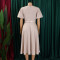 Summer Fashion Bubble Sleeves Elegant High Waist Solid Color Round Neck Large Skirt African Dress
