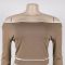 Commuting leisure one shoulder slanted collar elastic splicing high waist wide leg long pants long sleeves two pieces