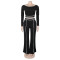 Commuting leisure one shoulder slanted collar elastic splicing high waist wide leg long pants long sleeves two pieces