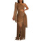 Women's dress with silky glossy fringe and off shoulder sexy dress