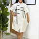 Women's short sleeved fashionable loose collared shirt, medium length shirt, cross-border dress