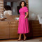 Round neck elegant waist cinching big swing bubble sleeve dress