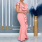 Summer gift dress solid color V-neck ruffled slit fishtail skirt long skirt