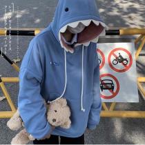 Japanese soft girl shark hat cute and funny hoodie new style with plush loose fit student design sense top