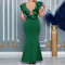 Summer gift dress solid color V-neck ruffled slit fishtail skirt long skirt