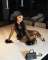 Fashion fur collar, trendy lace up top, tight fitting elastic pants set