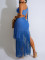 Women's dress with silky glossy fringe and off shoulder sexy dress