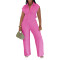 Women's jumpsuit striped lapel slim fit shirt collar straight leg pants sleeveless summer