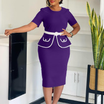 Fashionable and elegant elastic hip hugging short sleeved OL Tunle African plus size dress