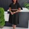 Summer new V-neck flared sleeve casual A-line dress