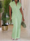 Women's jumpsuit striped lapel slim fit shirt collar straight leg pants sleeveless summer