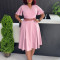 Summer new V-neck flared sleeve casual A-line dress