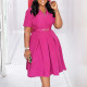 Summer short sleeved fashionable temperament elegant commuting solid color plus size dress