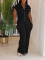 Women's jumpsuit striped lapel slim fit shirt collar straight leg pants sleeveless summer
