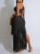 Women's dress with silky glossy fringe and off shoulder sexy dress