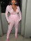 Fashionable solid color slim fit sexy lace hollow out deep V perspective long sleeved top and pants set