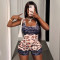 Fashionable and sexy lace patchwork personalized leopard print suspender jumpsuit shorts for women