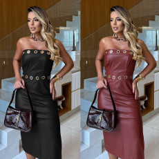 Fashionable women's sexy strapless slim fit bag arm slit dress