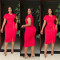 Fashionable pearl short sleeved casual dress with slit design for women's clothing