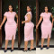 Fashionable pearl short sleeved casual dress with slit design for women's clothing