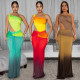 Fashionable women's summer sexy diagonal shoulder bag arm gradient dress