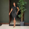 Fashionable pearl short sleeved casual dress with slit design for women's clothing
