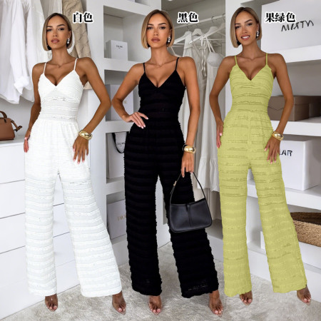 Sleeveless camisole wide leg pants solid color slim fit comfortable jumpsuit women's clothing