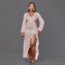 Sexy deep V-sequin dress with hollowed out long sleeves and irregular lotus leaf edge length skirt for women's wear