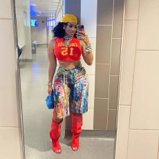 Women's fashion casual splashed ink oil painting straight leg pants painted shorts