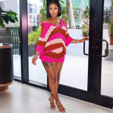 Women's striped sweater fashionable casual hip tight pants set