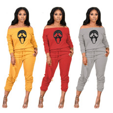 Women's Pit Strip High Elasticity Amazon Loose One Shoulder Letter Casual Autumn/Winter Two Piece Set